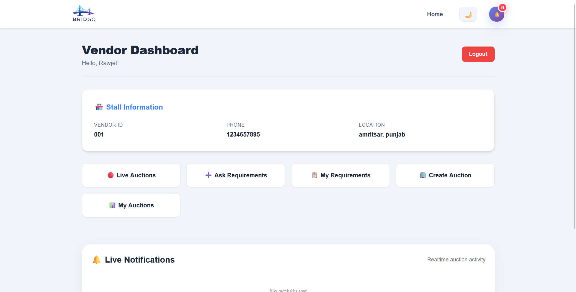 Bridgo Main Dashboard